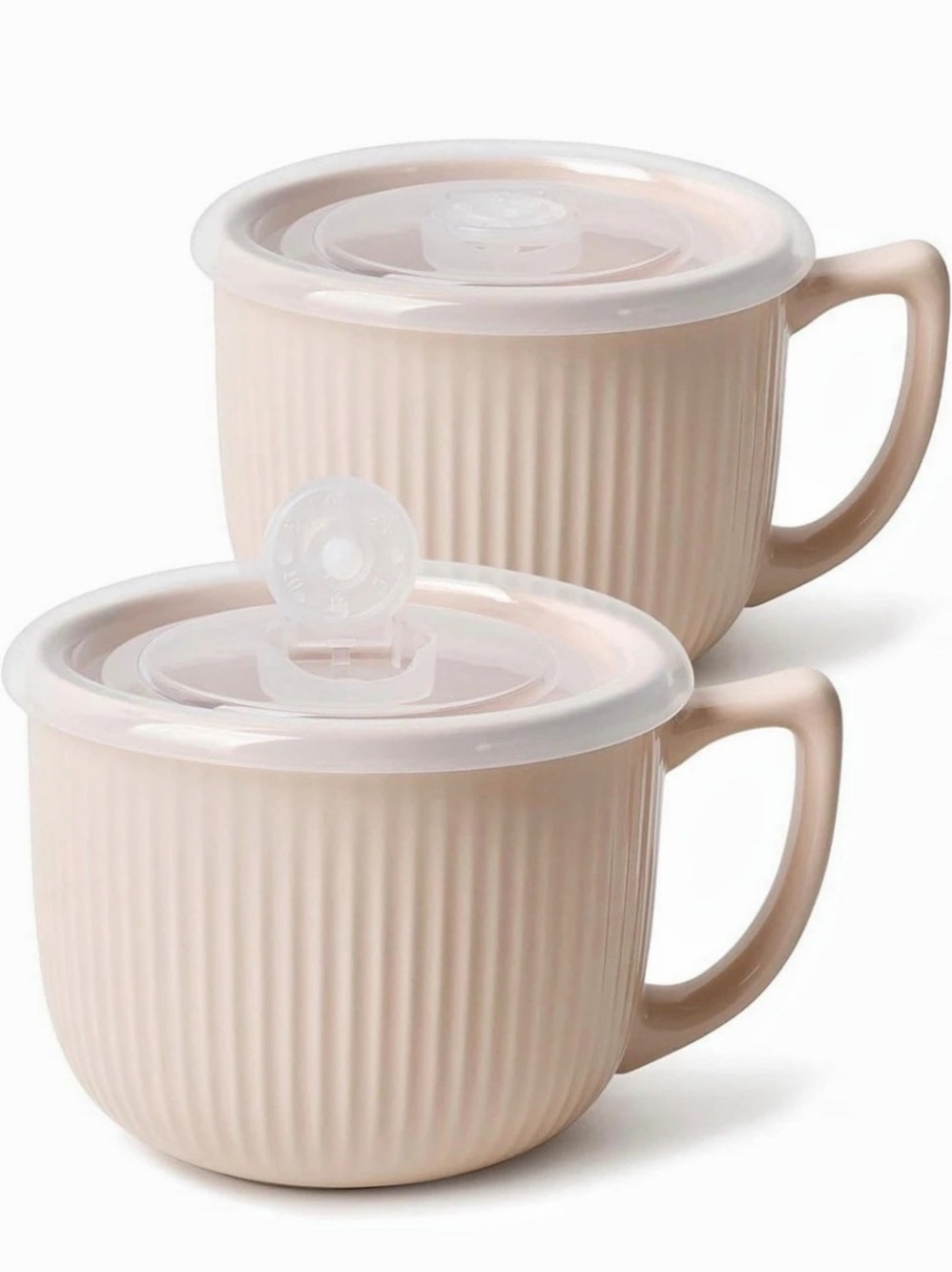 Ceramic Soup Bowl with Handle 32oz – Set of 2, Beige